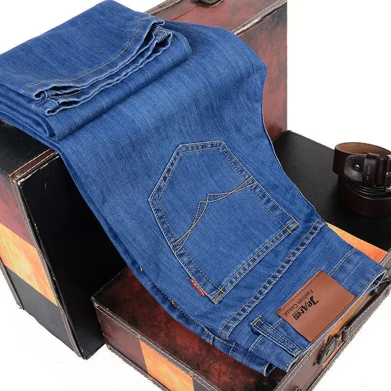 Fashion Men Jeans Stretch Straight Leg Casual Slim Fit Denim Pants Male Brand Luxury Design Business Classic Trousers