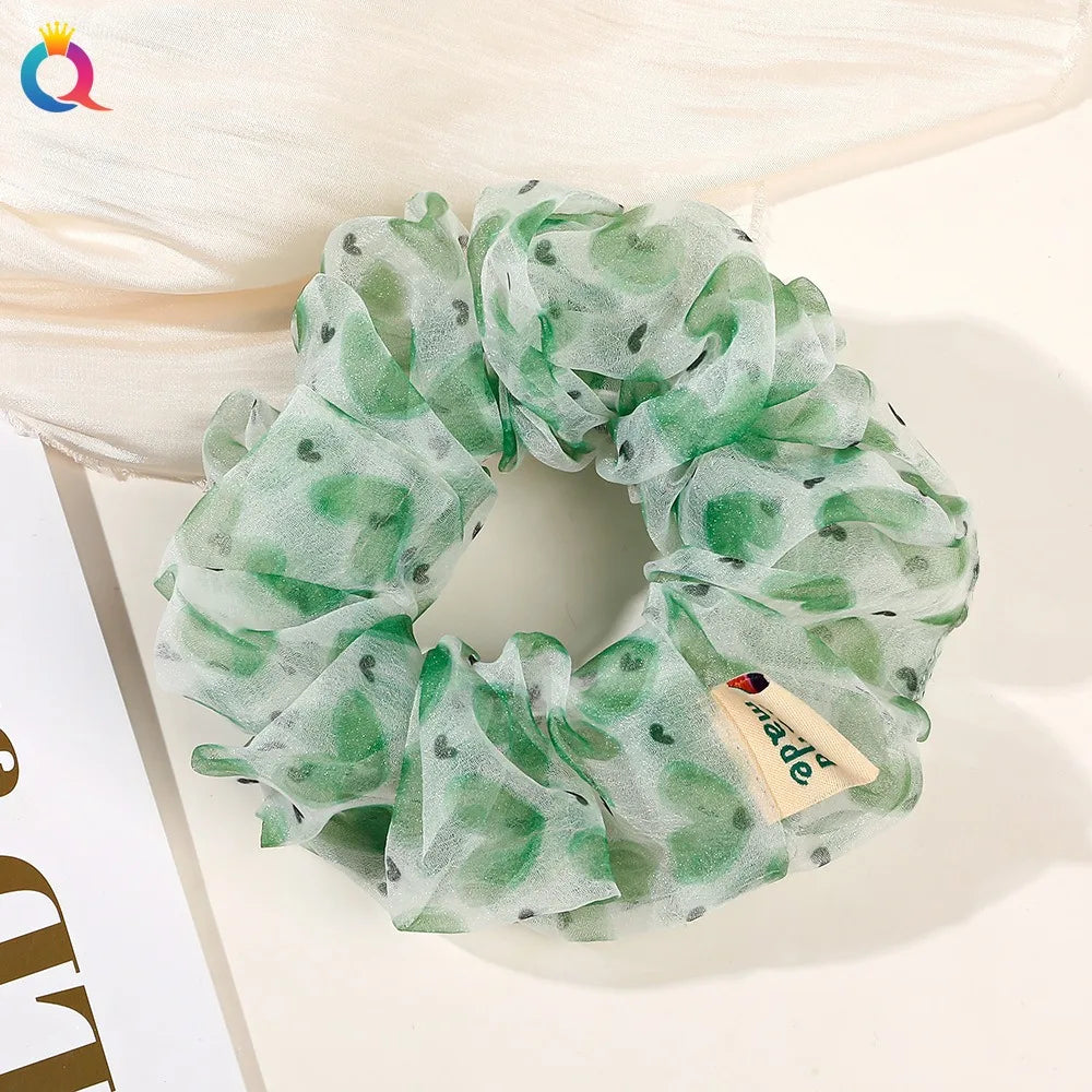 2023 New Large Chiffon Printed Scrunchie Women Girls Elastic Hair Rubber Bands Accessories Tie Hair Ring Rope Headdress Headwear