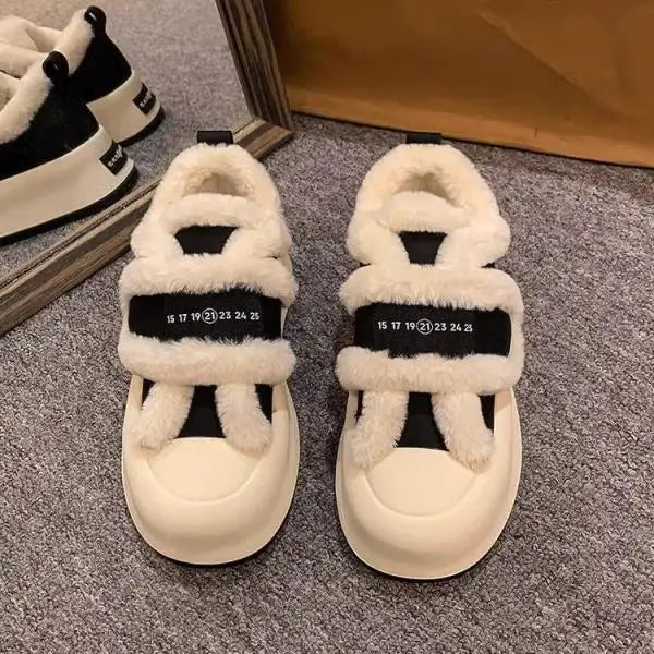 Shoes Woman 2025 Casual Female Sneakers Clogs Platform Autumn Shallow Mouth Round Toe British Style Loafers Fur New Creepers Fal