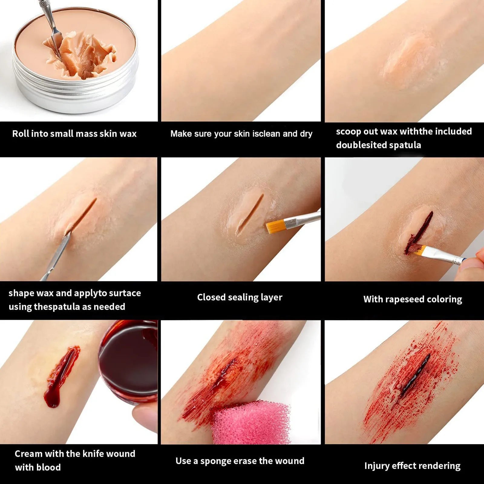 Halloween Makeup Holiday Dress Up Skin Wax Plasma Body Paint Box Fake Blood*1 Spatula Tool*1 Sponge*1 Skin Tone Paste*1