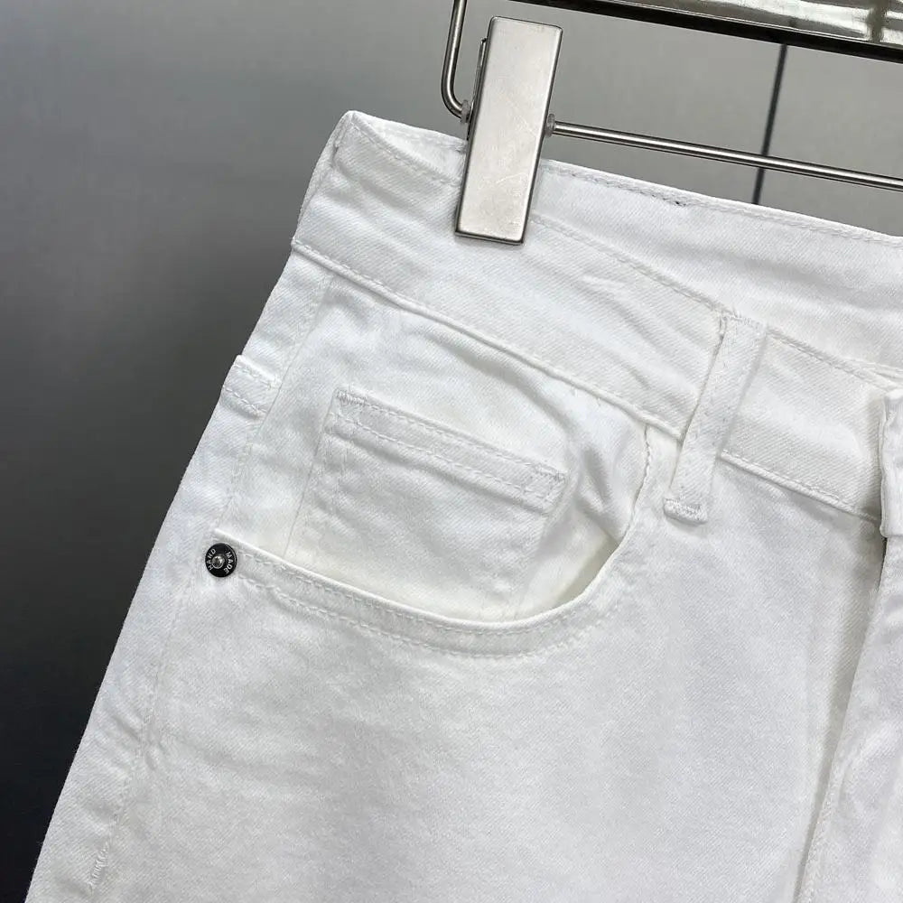 Ripped Jeans Men's Summer Thin Casual Elastic Versatile White Jeans Men's Korean Trendy Pants denim men clothing cargo pants