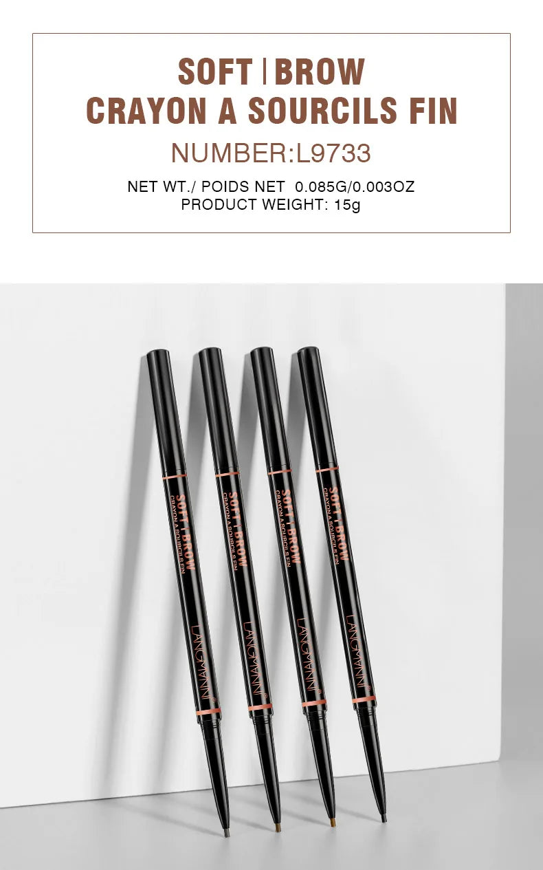 Langmanni Double headed Rotable Eyebrow Pen with a 1.5mm diameter Fine refill Waterproof Wild Eyebrow Pen and Eyebrow Brush