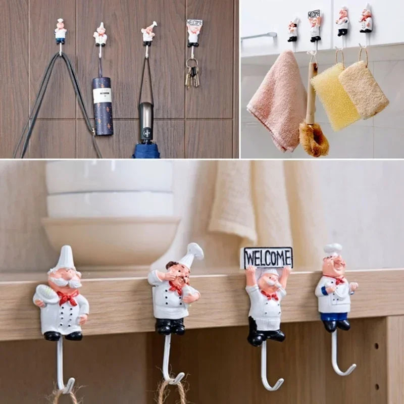 Kitchen Creative Chef Cartoon Storage Rack Hooks Wall Hanger Kitchen Hooks for Utensils