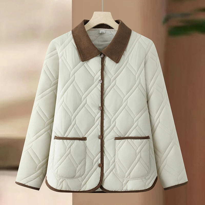 Women's Down Cotton Jacket Fashion Versatile Lady PU Leather Cotton Padded Outerwear Loose Elegant Ladies Winter Parka Coat
