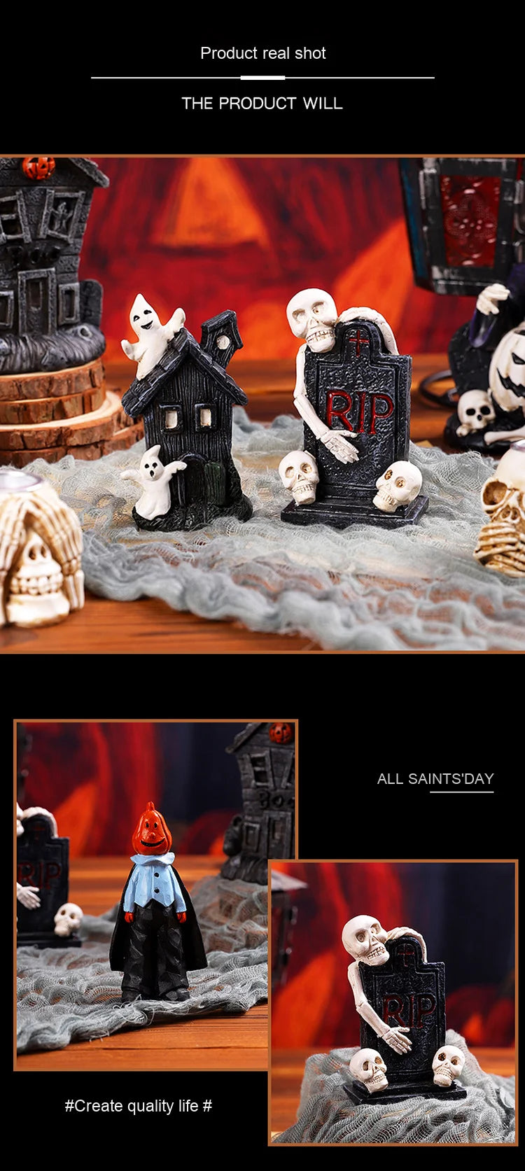 Halloween Party Pumpkin Haunted House Decorations Resin Props Ornaments Desktop Atmosphere Creative Mini Haunted House Ornaments