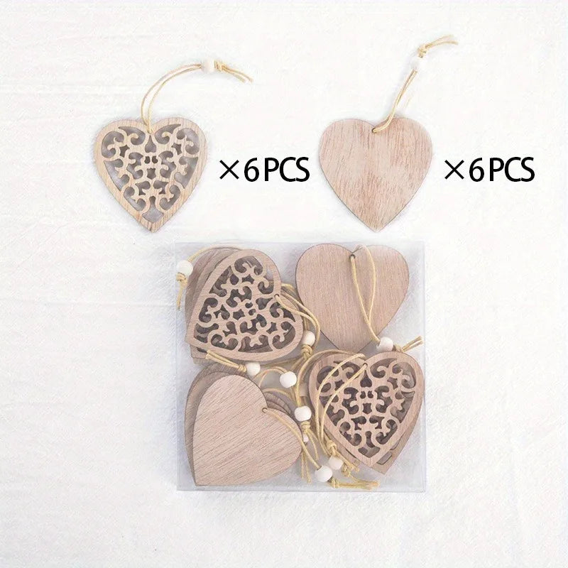 Festive Wooden Christmas Ornaments with Snowflake Star and Heart Designs for Home Tree Decor Holiday Party Supplies DIY Crafts