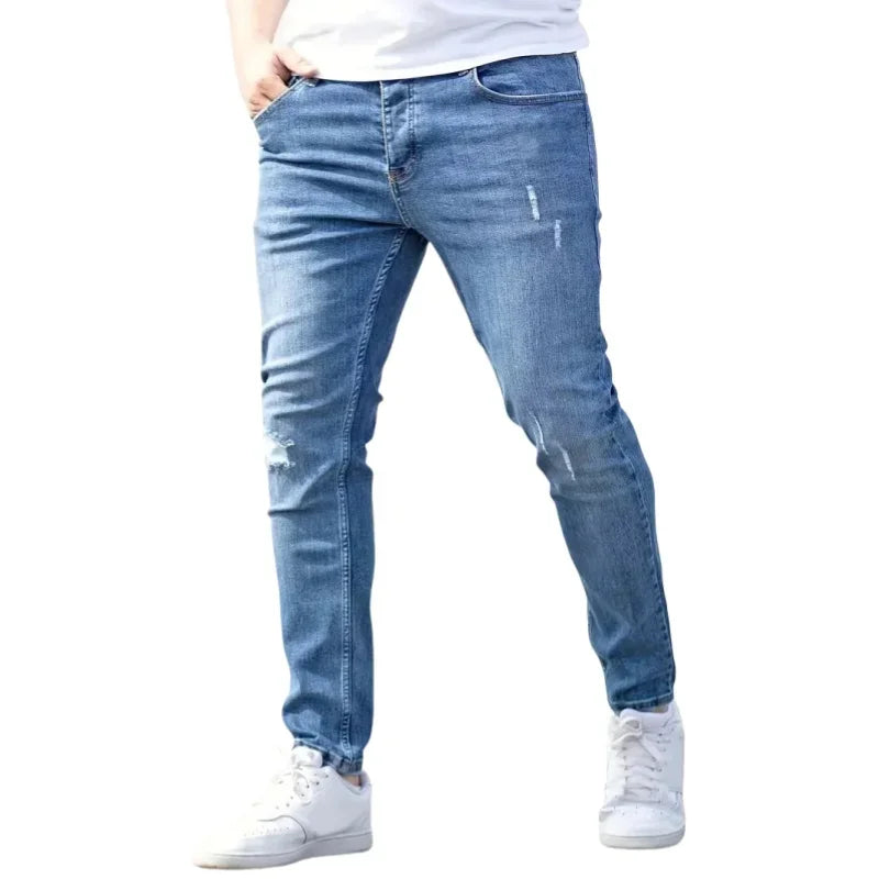 Men's Jeans Stretch Slim Fit Trousers Streetwear Classical Casual Pants Skinny Zipper Denim Designer Clothes Black Blue