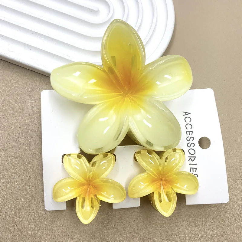3Pcs/Set Sweet Flower Colroful Gradient Hair Claws Ponytail Cip Clamp Barrettes Hairpins For Women Girl Beach Hair Accessories
