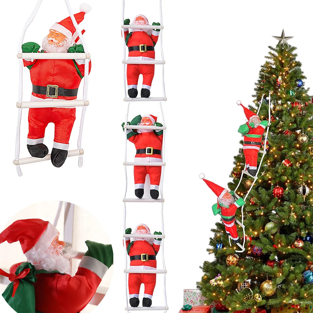 Christmas Decoration Santa Claus Climbing on Rope Ladder Ornament Xmas Tree Decor Home Door Wall Hanging Indoor Outdoor Kid Gift