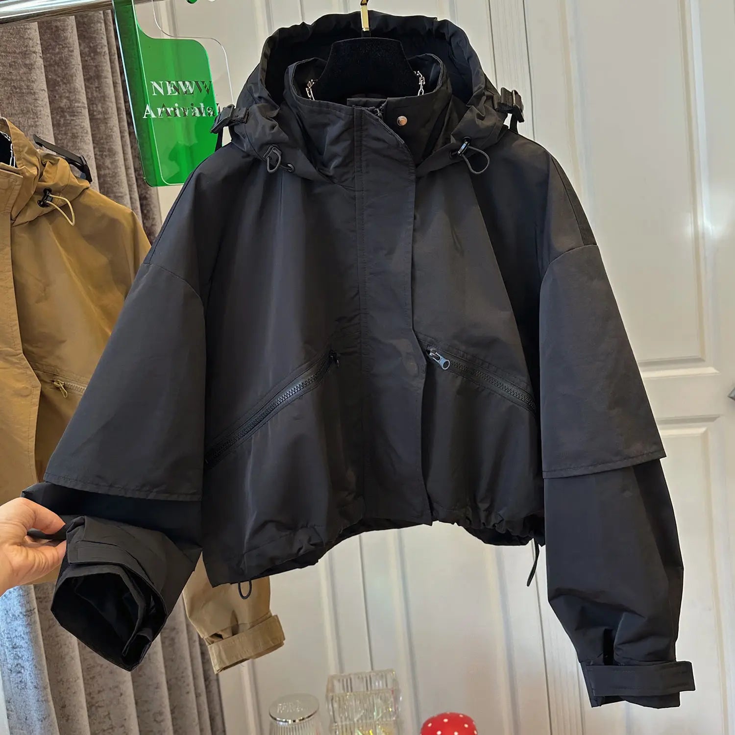 Solid Color Hooded Jacket For Women 2025 Winter New Fashion Windbreaker Short Jacket