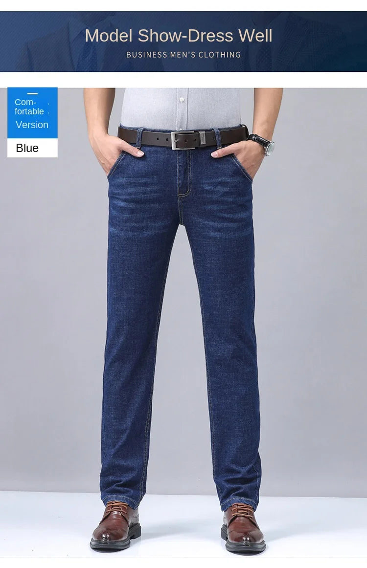 2024 Denim Jeans Casual Fashion Business Pants Classic New Arrivals Elastic Regular Fit Straight Trousers