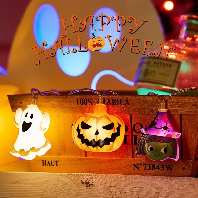 2024Halloween Decoration1.5M 10LED String Lights Pumpkin Ghost Spider Hanging Lamp Home Decoration Happy Halloween Party Supplie