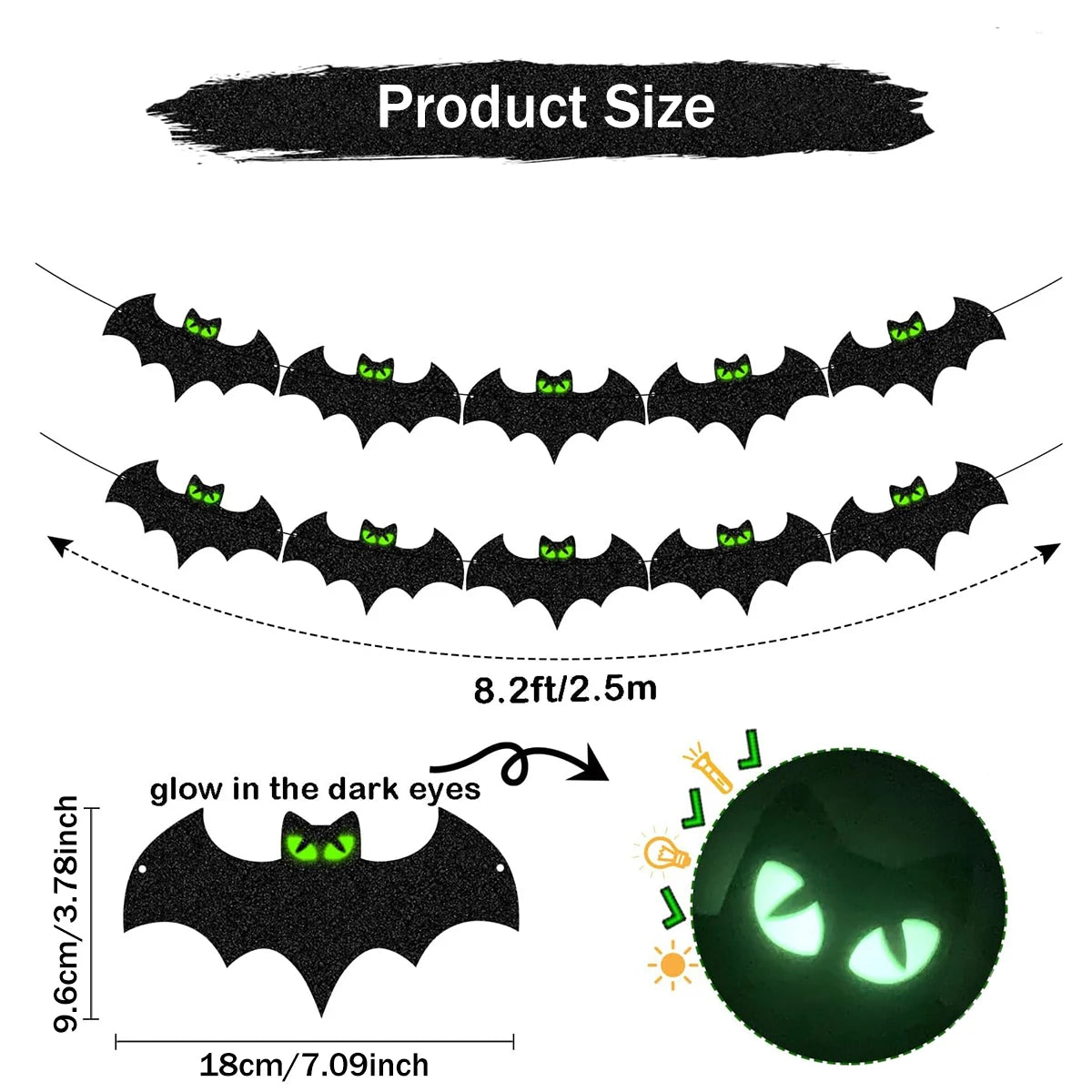 Halloween Fluorescence Bat Banners Ghost Bat Hanging Streamers Decorations Halloween Party Decorations Backdrop Decorations
