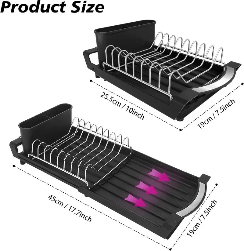 Kitchen Dish Storage Rack Retractable Dish Rack Kitchen Organizer Rack Countertop for Dishes and Chopsticks Drain Basket