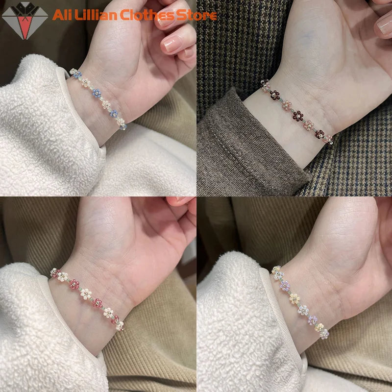 Fashion Cute Flower Beads Bracelet For Women Girls Versatile Elastic Adjustable Charm Bracelet Jewelry Accessories Gifts