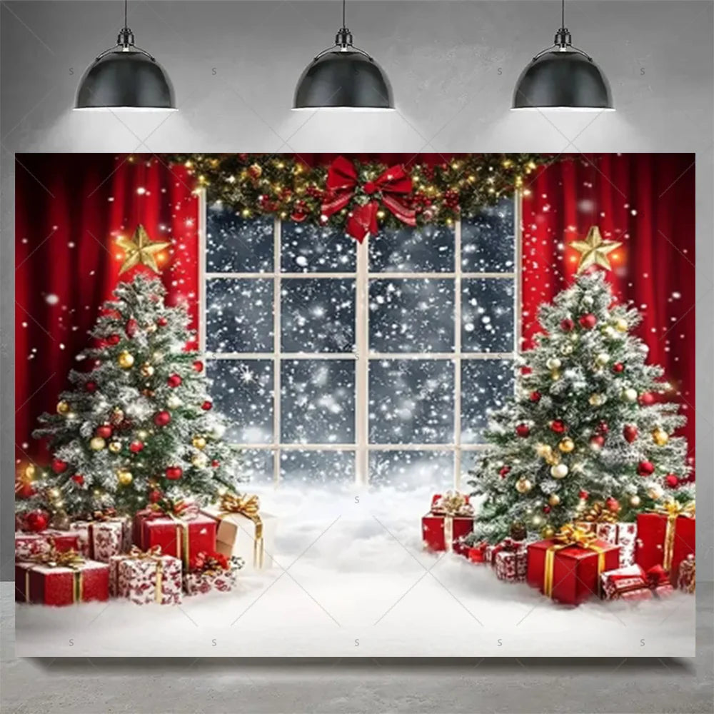 Christmas Party Decoration Winter Fireplace Xmas Tree Background Baby Shower Supplies Banner Photo Prop Backdrop Children Gift