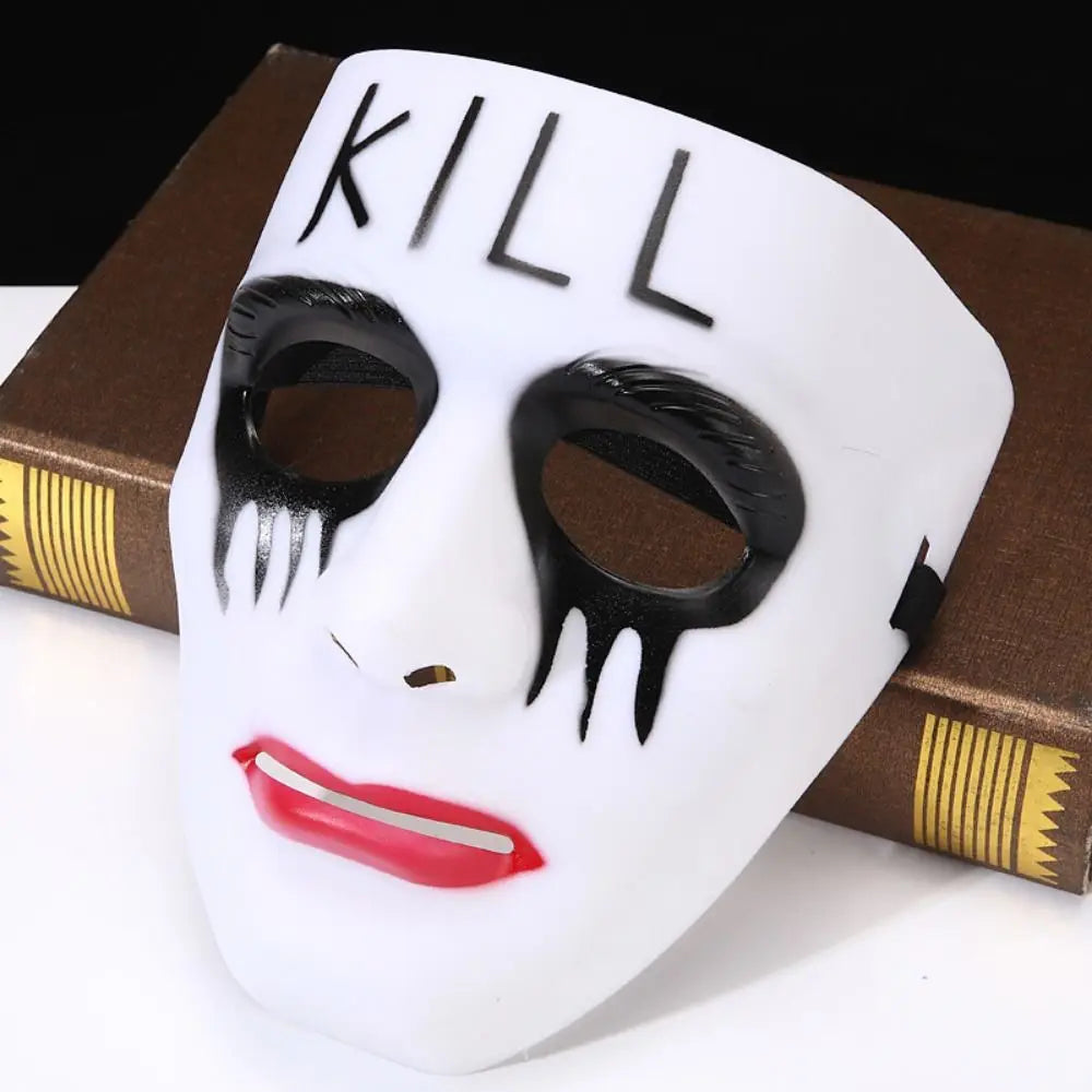 Dress Up Props White Makeup Halloween Mask Full Face Hand-painted Street Dance Mask Scary Hip Hop Mask Kids Adult