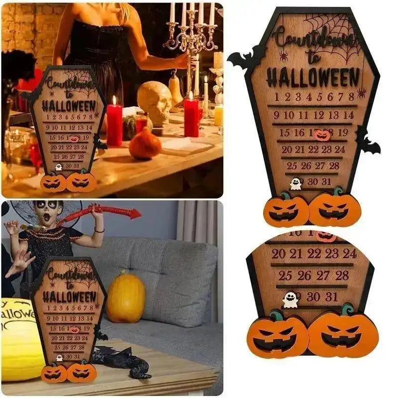 Halloween Home Calendar with Terrifying Ghost Designs Wooden Countdown To Christmas Decor for Indoor Home Party Horror Decor
