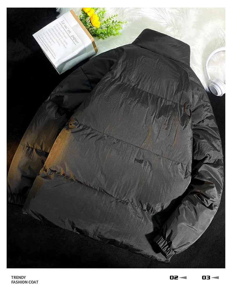 Down jacket men's handsome bread jacket Hong Kong style loose collar and velvet ins assorted bread jacket