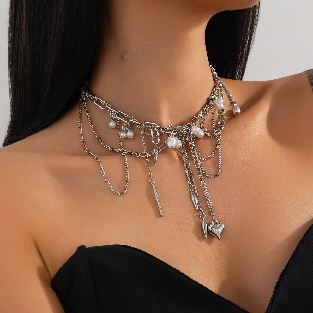 Rivet Pendant Jewellery Women Neck Jewelry Twine Gift Wholesale Fashion Necklace Accessories for Girls Alloy Chain Simple Tassel