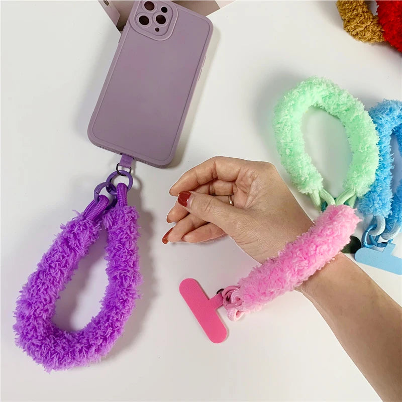 Winter Warm Mobile Phone Wrist Strap Cell Accessories With Patch Key Lanyard Exquisite Anti-lost Cellphone Chain Rope Keychain