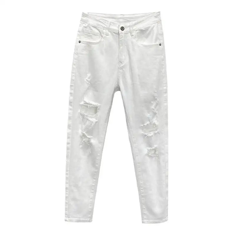 Ripped Jeans Men's Summer Thin Casual Elastic Versatile White Jeans Men's Korean Trendy Pants denim men clothing cargo pants
