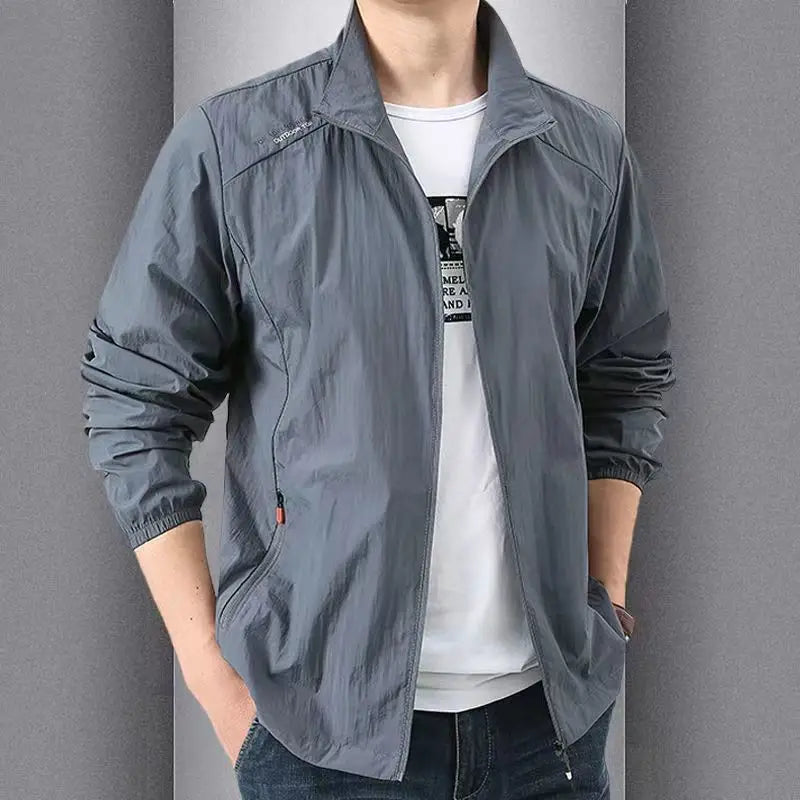 New Fashion Quick Drying Breathable Jacket for Man Loose Casual Stand Collar Coats Pocket Solid Outwears Sports Men's Clothing