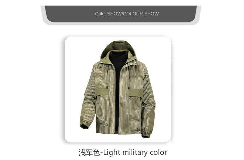 Mens Cross Border Jacket 2025 Spring Autumn American Style Hooded Cargo Jacket  Teenager Casual Versatile Outdoor Sports Outerwe