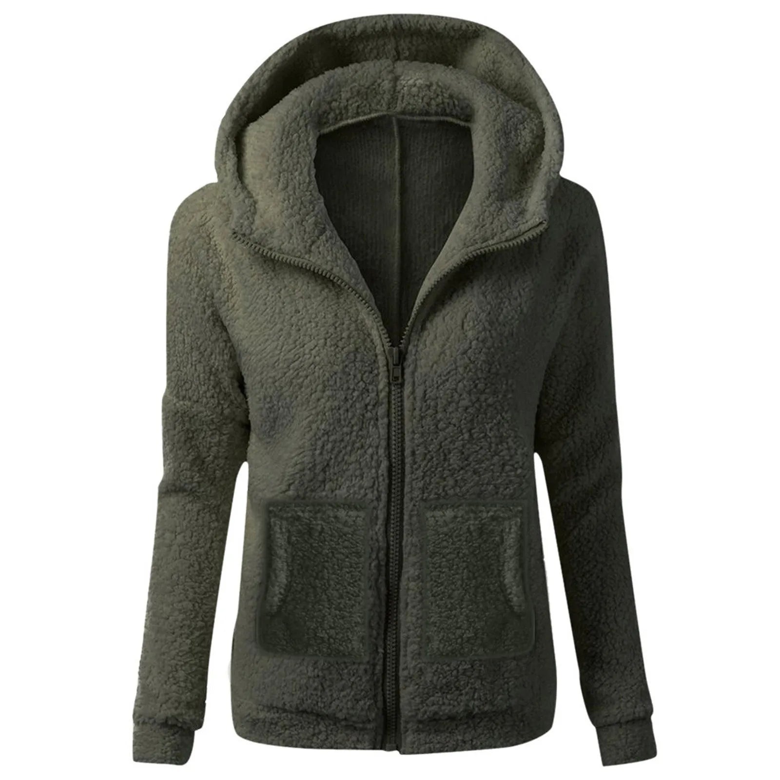 Women'S Fashion Jackets Solid Lambswool Coat Slim Straight Hooded Plush Zip Up Jackets Autumn Winter Simple Versatile Jackets