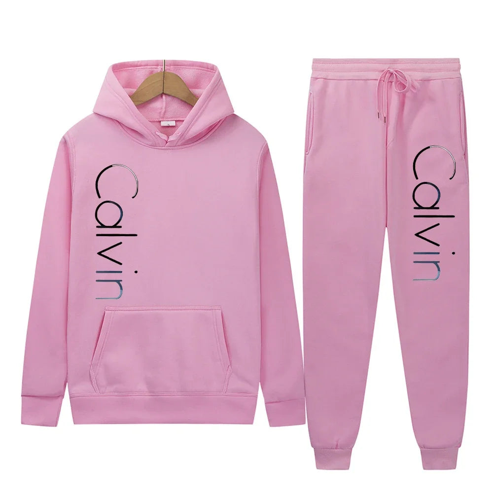 Men Tracksuit 2 Pieces Sets Hooded Sweatshirt +Drawstring Pants Male Hoodies Running Sportswear Men Women Autumn Sportwear