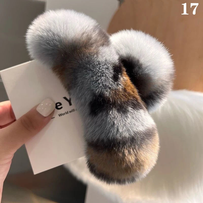 Winter Faux Fur Hair Claw Rabbit Hair Hairpins Plush Hair Clip Barrette Crab Headwear For Women Girls Hair Accessories