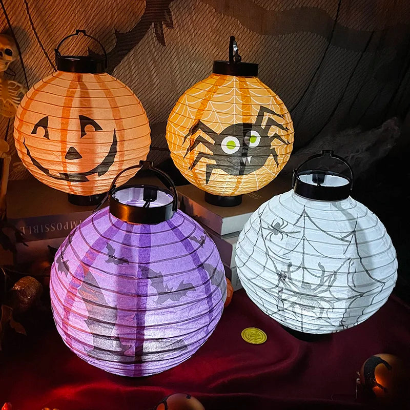 Halloween LED Pumpkin Paper Lantern Spider Skull Bat Lantern Printing Hanging Lantern Festival Party Home Garden Outdoor Decor