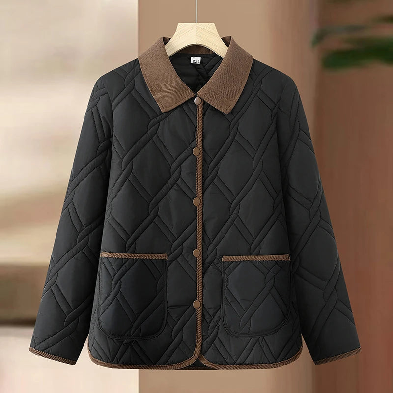 Women's Down Cotton Jacket Fashion Versatile Lady PU Leather Cotton Padded Outerwear Loose Elegant Ladies Winter Parka Coat