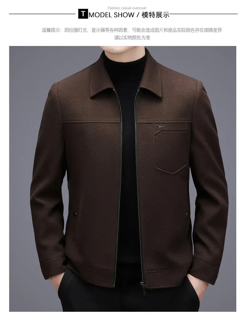 Men's woolen jacket, fashionable short style for middle-aged men's autumn and winter, lapel wool warm coat, thickened top for da