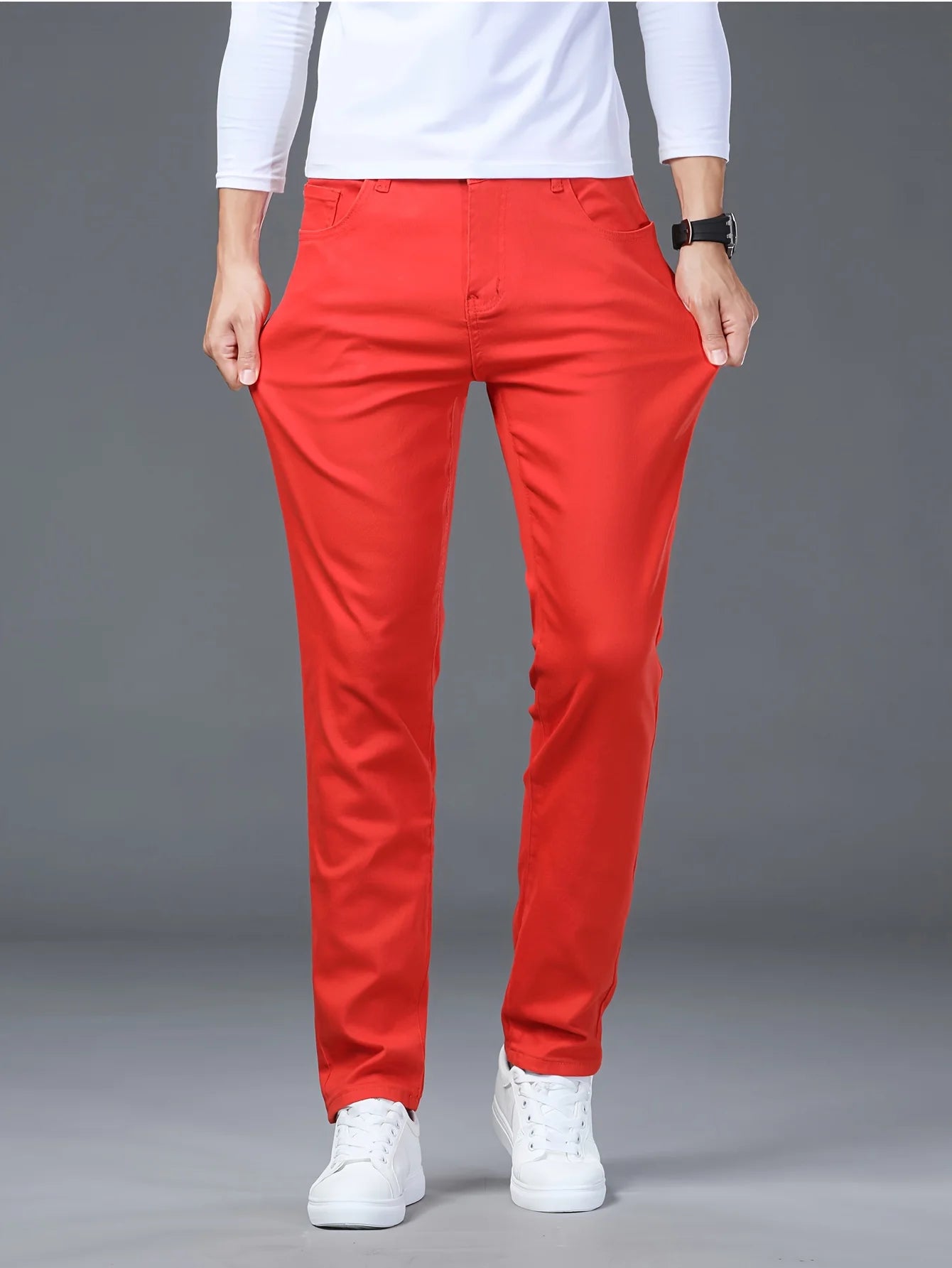 Men's Classic Straight-Leg Jeans – Vibrant Red, Tailored & Comfortable Fit, All-Season Casual or Office Wear