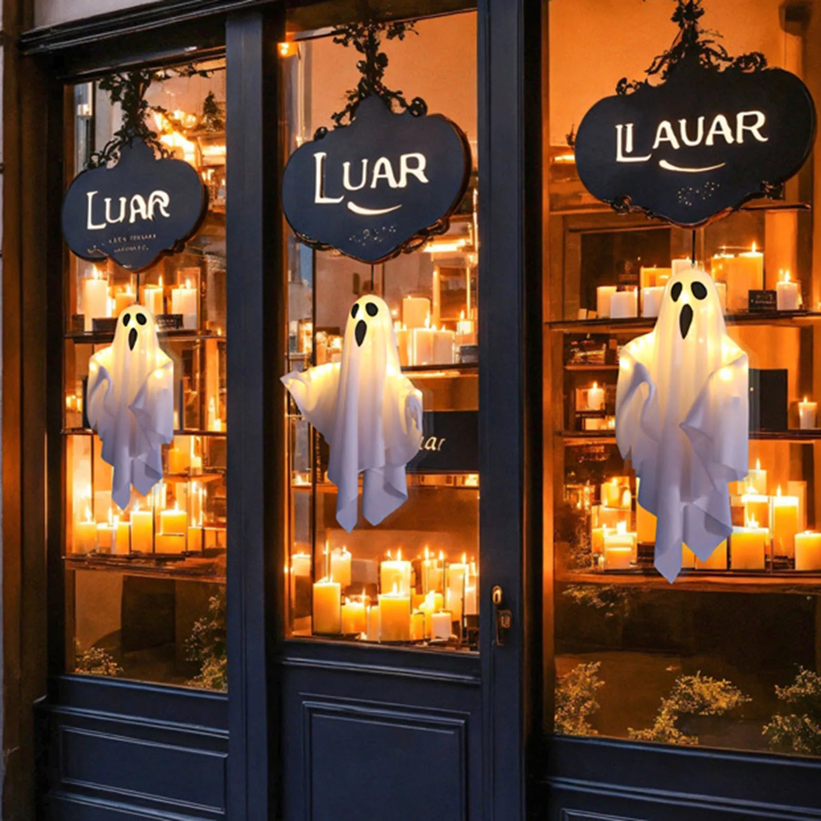 Halloween LED Ghost Lights Decorations Adjustable Hanging Spooky Decor for Halloween Party Home Outdoor Decoration