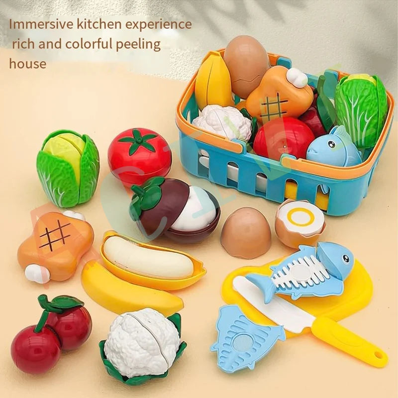 Kid Pretend Play Kitchen Fun Cutting Fruits and Vegetables Food Play House Set Puzzle Education Toys For Kids Boys Girls Gifts