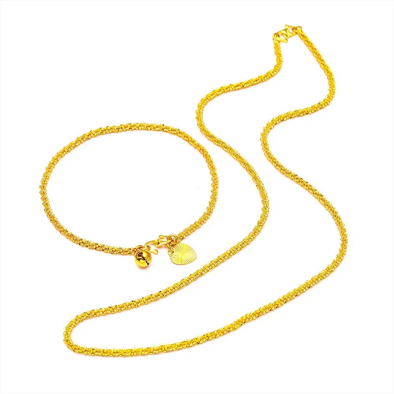 24K Gold Color Jewelry Sets For Women Link Chain Necklace Bracelet 2 pcs Wedding Jewellery Set Accessories Party Gifts Bijoux