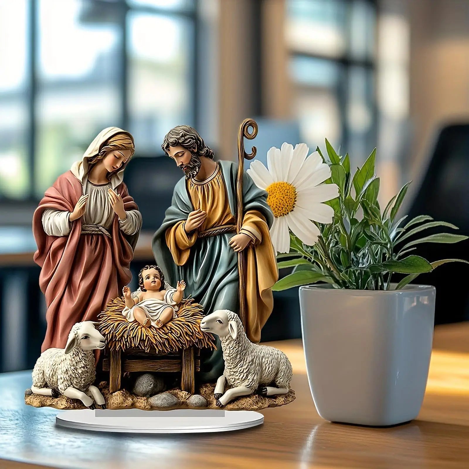 Christmas Nativity Scene Figurine Christmas Decoration Holy Family Miniatures Statue for Birthday Gift Car Indoor Decor Shelf
