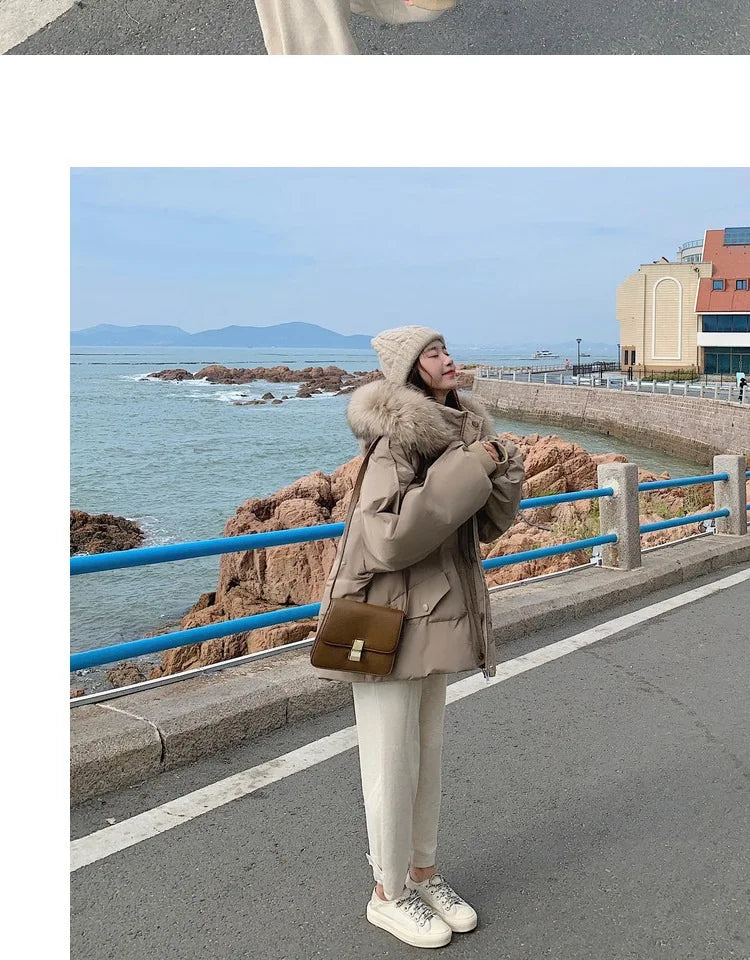 Winter Down Jacket Women Parkas Mid-length Big Fur Collar Hooded Women's Jacket Warmth Jacket Ladies Outwear Jacket for Women