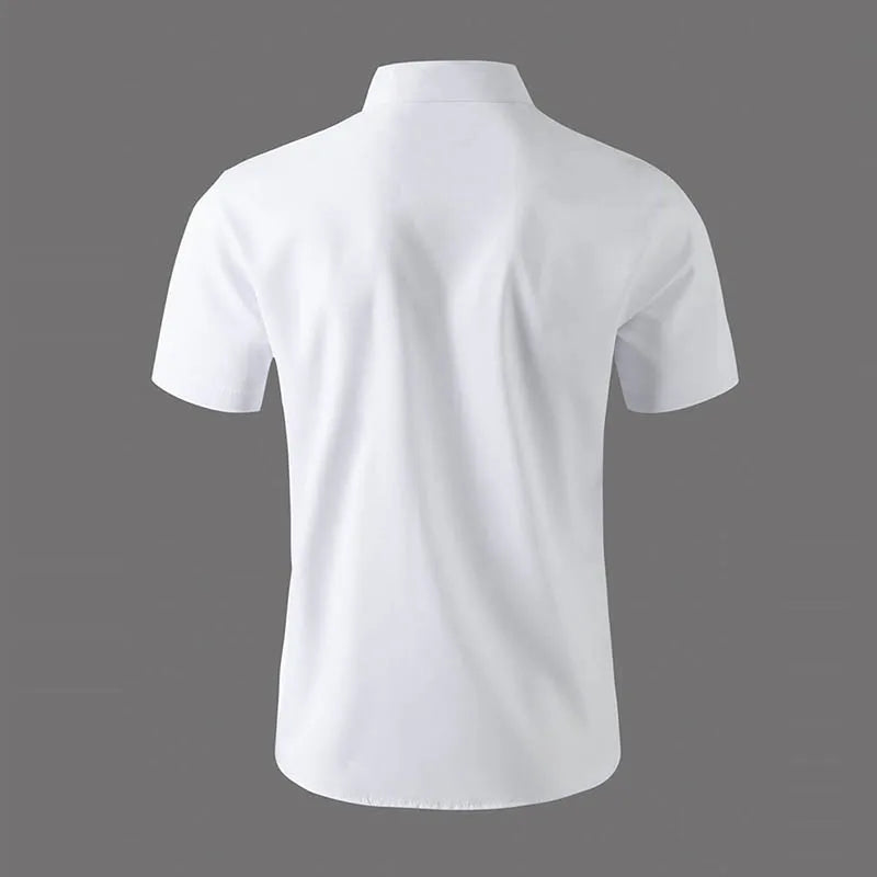 New Men's Business Casual Solid Color Short Sleeved Shirt for Summer Fashion No Ironing Comfortable and Versatile Top
