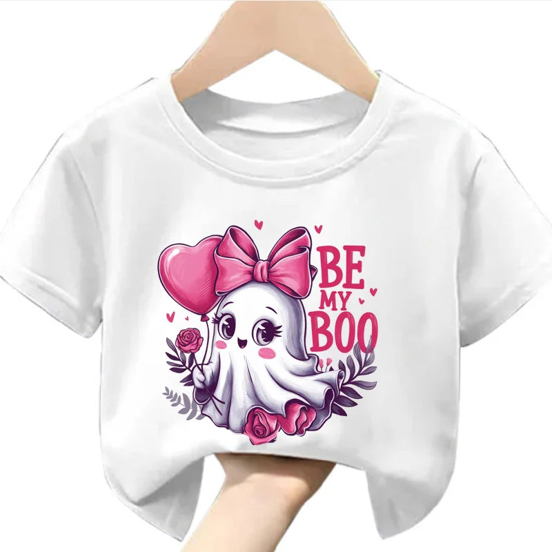 Halloween Print  A Stylish Children's T-shirt with A Printed Imagination Cartoon  Pattern Featuring A Round Neck