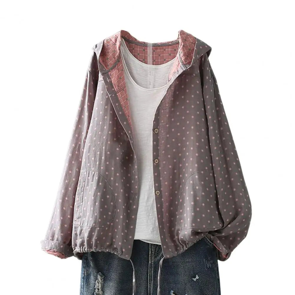Women Cotton Jacket Women Jacket Stylish Hooded Spring Jacket with Drawstring Hem Zipper Closure for Women Outerwear for Wear
