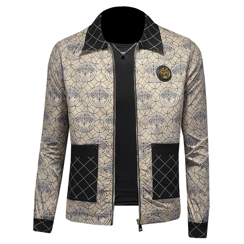 High Quality Printed Jacket for Men Autumn Winter Luxury Casual Business Lapel Jacket Social Streetwear Windbreaker Coat 5XL