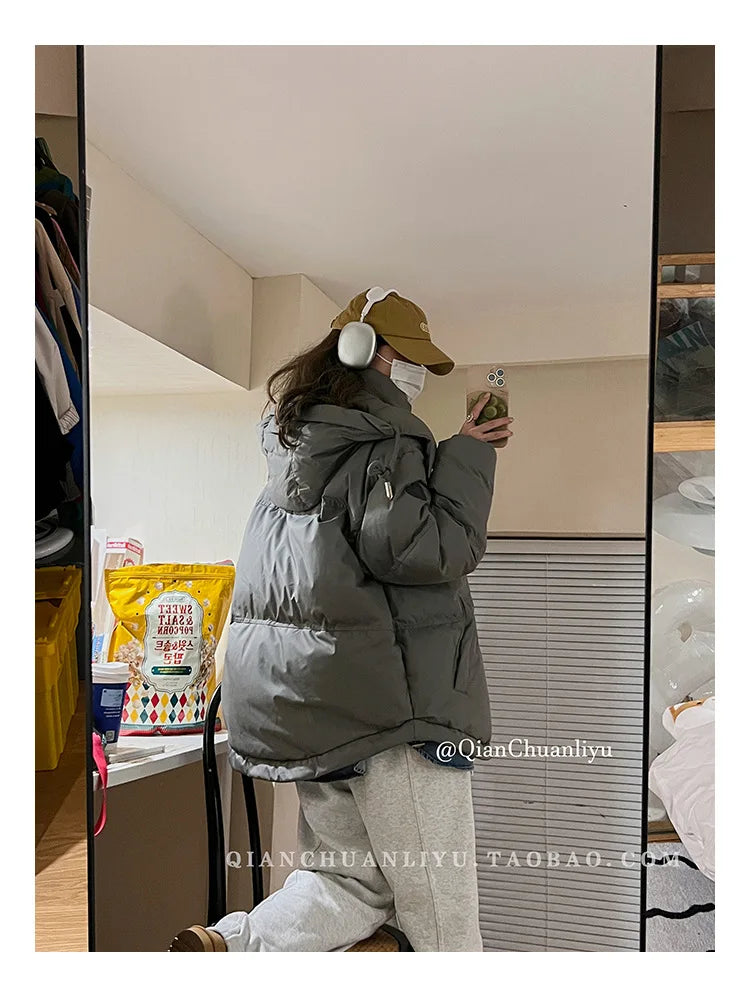 Women's Down Cotton Jacket Hooded Coat Winter Cotton Comfortable Thick Warm Love Embroidery Loose Jacket Snow Coat Clothing