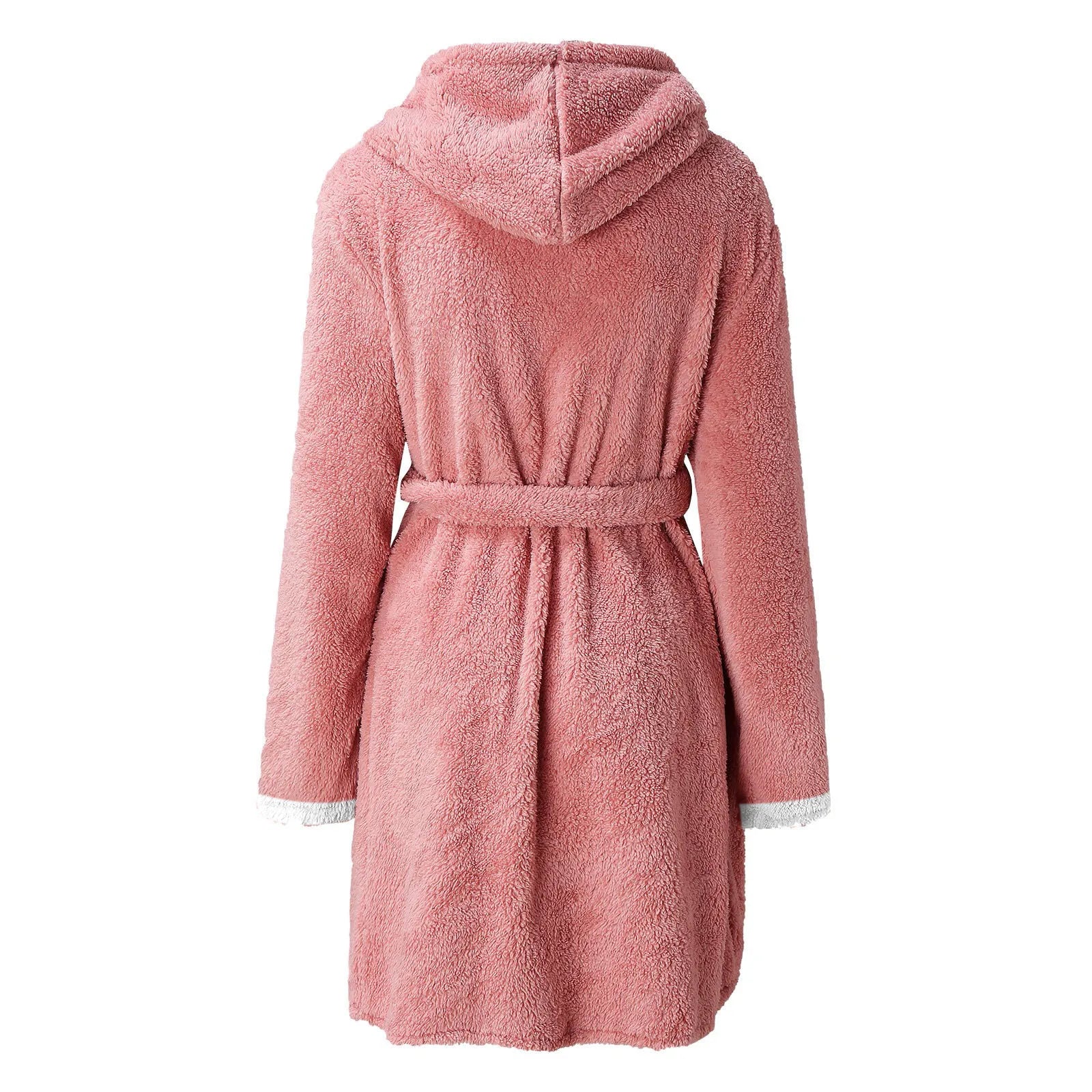Women's Winter Casual Plush Robe Solid Color Matching Double Pocket Strappy Nightgown Fuzzy Bathrobe Coats Home Clothed Ladies