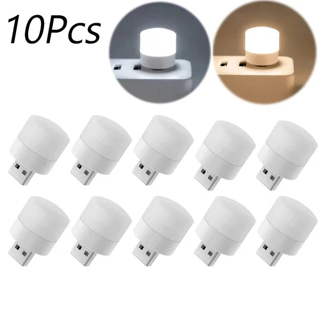 1/10Pcs Mini USB Night Light Warm White Eye Protection Book Reading Light USB Plug Computer Mobile Power Charging LED Night Lamp