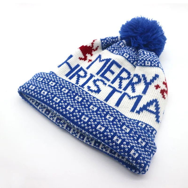 Winter Fashion Christmas Hat Santa Claus Hairball Hat Jacquard Knitted Christmas Hat Warm Ear Protector Wool Hat