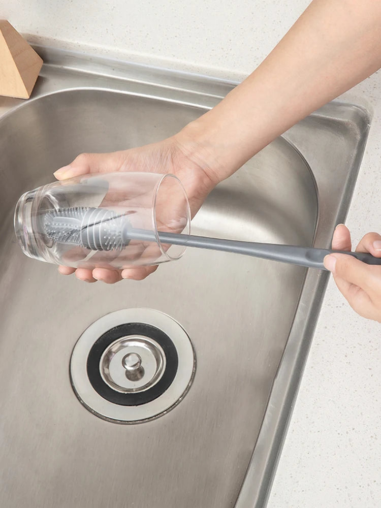 Silicone Milk Bottle Brush Cup Scrubber Glass Cleaner Long Handle Drink Bottle Clean Brush Kitchen Cleaning Tool