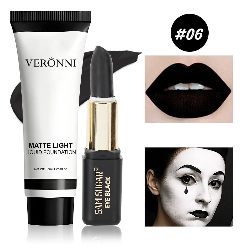 Halloween Dark Makeup Matte LipstickWhite Liquid Foundation Face Body Painting Base for Cosplay Mardi Gras Carnival Natural Look